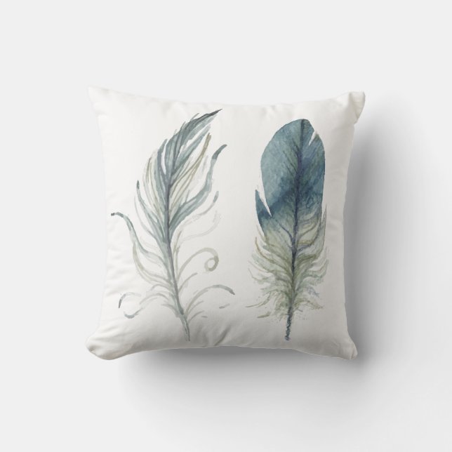 Bohemian Smoke Blue Feather Pillow Kussen (Voorkant)