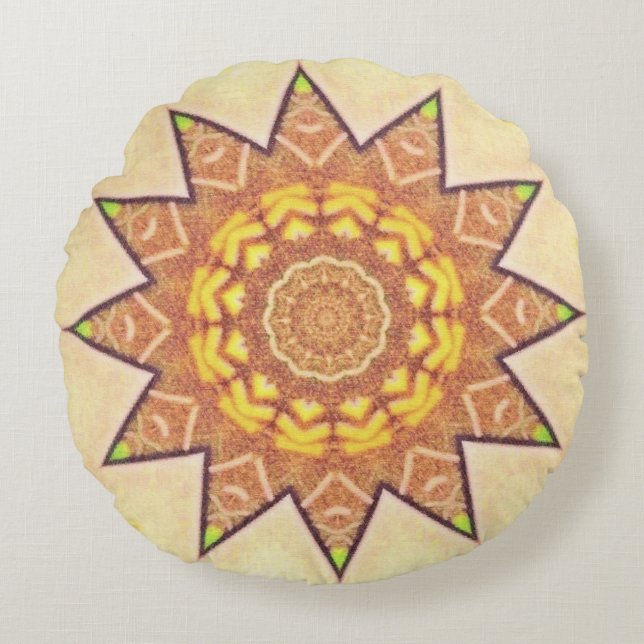 Bohemian Star in geel en bruin Rond Kussen (Voorkant)