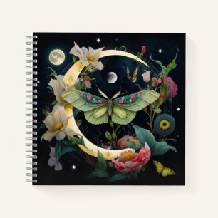 Bohemian Style Moth Moon en Flowers Notitieboek