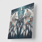 Bohemian Style Wolf en Dreamcatchers Vierkante Klok (Hoek)