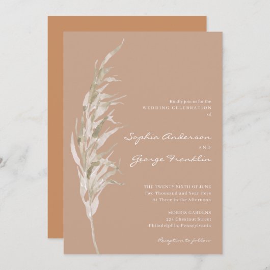 Bohemian Terracotta Bruiloft Uitnodiging Kaart (Voorkant / Achterkant)