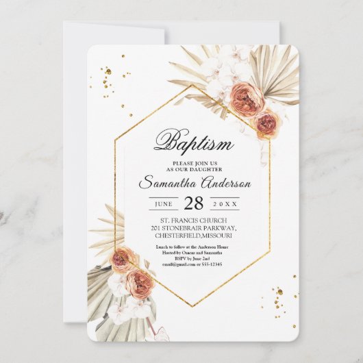 Bohemian Terracotta Dried Palm Leaf & Flowers Kaart (Voorkant)