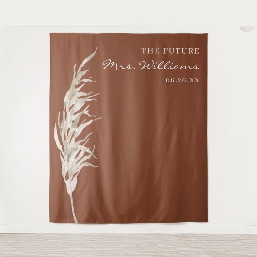 Bohemian Terracotta Pampas Grass Bridal Backdrop Wandkleed (Voorkant)