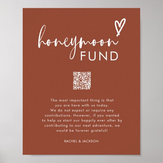 Bohemian Terracotta QR Code Huwelijksreis Fonds Poster (Voorkant)