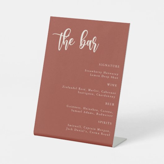 Bohemian Terracotta Script Wedding Bar Sign Reclamebord Met Voetstuk (Voorkant)
