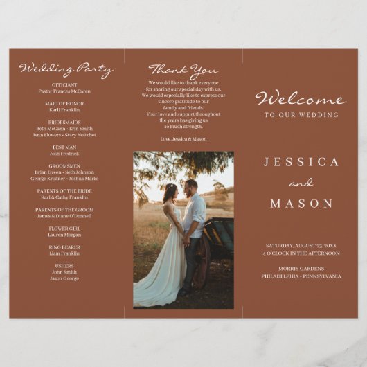 Bohemian Terracotta Trifold Wedding Programme Flyer (Voorkant)
