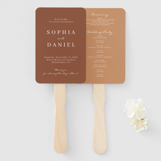 Bohemian Terracotta Wedding Programme Fan Handwaaier (Voorkant en achterkant)