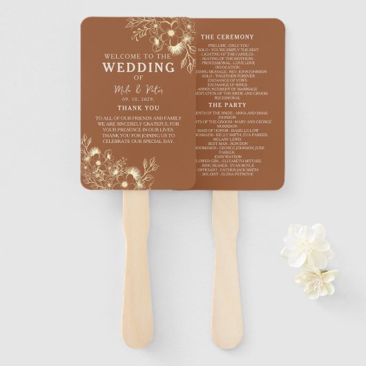 Bohemian Terracotta Wedding Programme Handwaaier (Voorkant en achterkant)