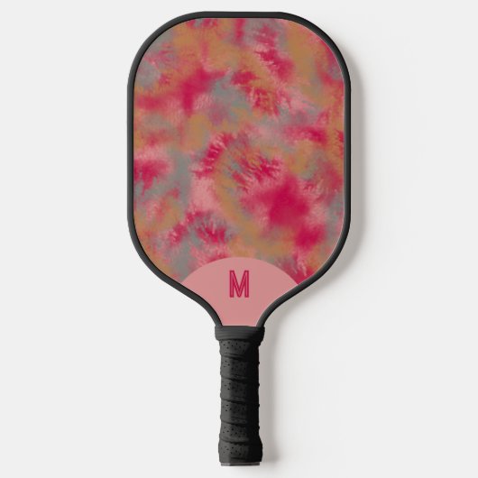 Bohemian Tie-dyed Vibrant Pink Monogramed Pickleball Paddle (Voorkant)