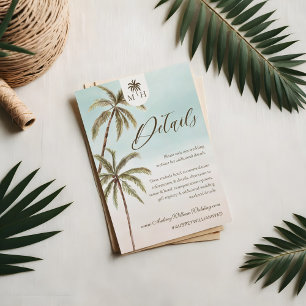 Bohemian Tropical Palm Trees Wedding Guest Details Kaart