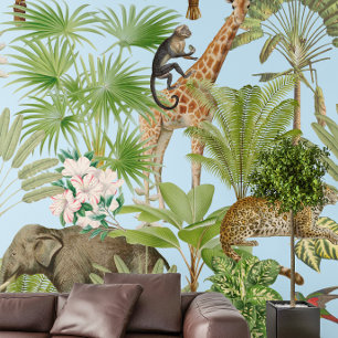 Bohemian Tropische Safari Dieren Palmen Patroon Behang