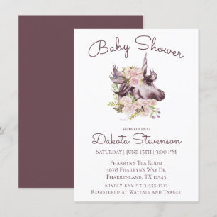 Bohemian Unicorn Baby shower   Wine Boho Floral Kaart