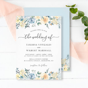 Bohemian Vanilla Blue Floral Spring Wedding Kaart