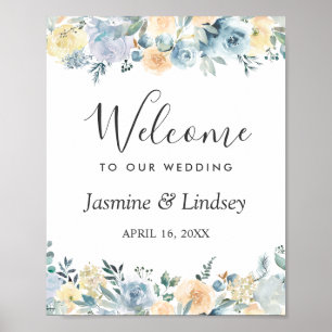 Bohemian Vanilla Blue Floral Wedal Welcome Sign Poster
