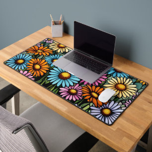 Bohemian Vibrant Daisies - Glas in lood Look Bureaumat