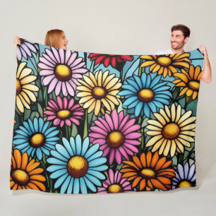 Bohemian Vibrant Daisies - Glas in lood Look Fleece Deken