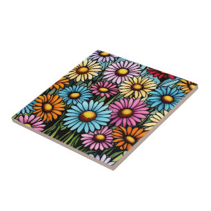 Bohemian Vibrant Daisies - Glas in lood Look Tegeltje