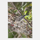 Bohemian Waxwing, rust op een tak Theedoek (Verticaal)