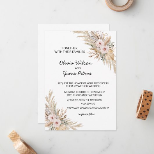 Bohemian Wedding Invitation Notitiekaartje (Voorkant / Achterkant in situ)