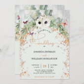 Bohemian weelderige groen boog gouden tuin bruilof kaart (Voorkant / Achterkant)