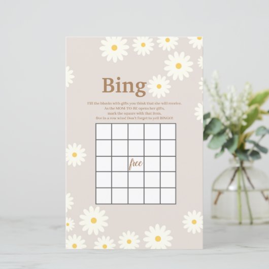 Bohemian White Daisy Waterverf Bingo Game (Staand voorkant)