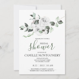 Bohemian White Rose Bridal Shower Invitation Kaart