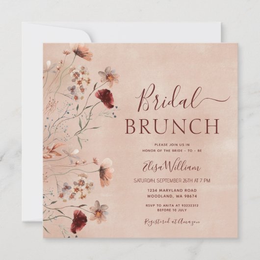 Bohemian Wildflower Bridal Brunch Uitnodiging (Voorkant)