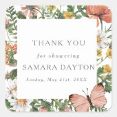 Bohemian Wildflower Butterfly Dank u Vierkante Sticker (Voorkant)