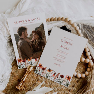 Bohemian Wildflower Wedding Invitation Kaart