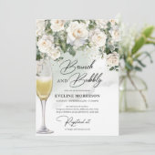 Bohemian witte rozen eucalyptus brunch en bubbels kaart (Staand voorkant)