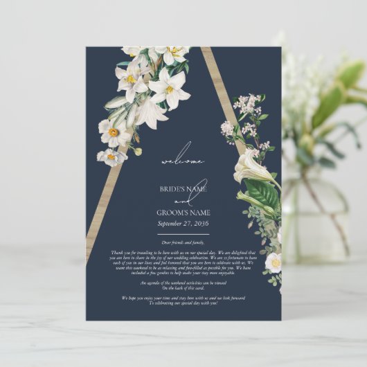 Bohemian Wood Florals Blauwe trouwroute Programma (Staand voorkant)