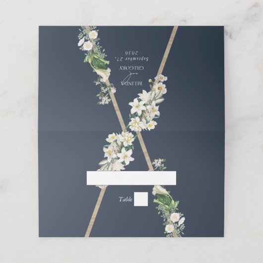 Bohemian Wood Pyramid Wit Bloemen Blauw Bruiloft (Buitenkant ongevouwen)