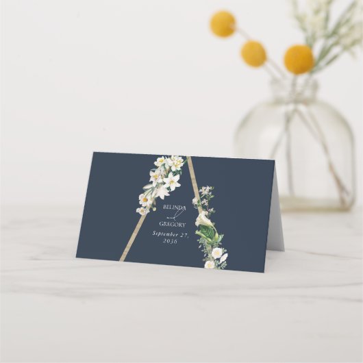 Bohemian Wood Pyramid Wit Bloemen Blauw Bruiloft (Achterkant)