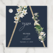 Bohemian Wood Pyramid Wit Bloemen Blauw Bruiloft Bedankjes Labels (Voorkant)