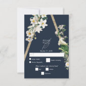 Bohemian Wood Pyramid Wit Bloemen Blauw Bruiloft RSVP Kaartje (Voorkant)