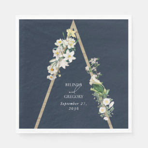 Bohemian Wood Pyramid Wit Bloemen Blauw Bruiloft Servet