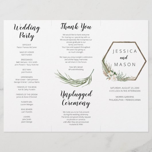 Bohemian Wreath Tri-Fold Wedding Programme Flyer (Voorkant)