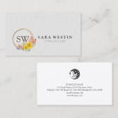Bohemian Zonnebloemen Monogram Bruiloft Consultant Visitekaartje (Voorkant / Achterkant)
