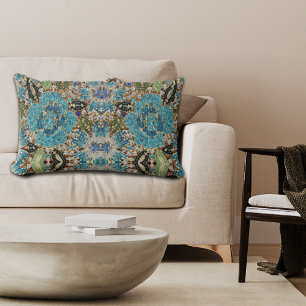 bohemiene girale zilverturkooizen blauwe bloem kussen