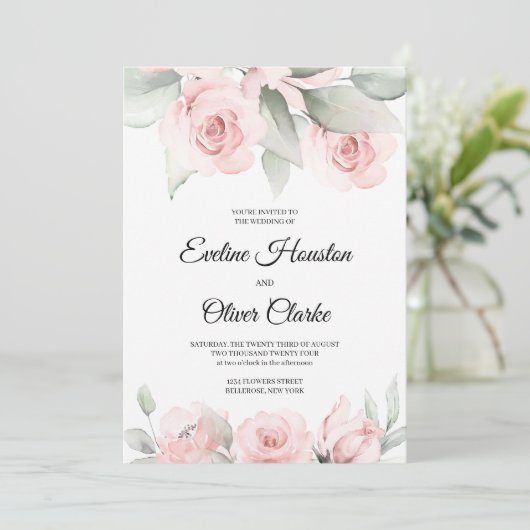 Bohemiene zwarte roze rozen en groene boho weddin kaart