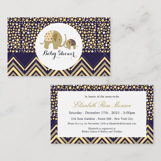 Bohemisch Elephant & Chevron Baby shower Ticket Informatiekaartje (Voorkant / Achterkant)