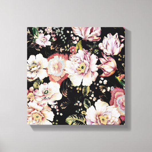 bohemisch oogbolroze bloemen donkerbloem canvas afdruk (Voorkant)