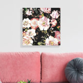 bohemisch oogbolroze bloemen donkerbloem canvas afdruk (Insitu (Woonkamer))