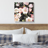 bohemisch oogbolroze bloemen donkerbloem canvas afdruk (Insitu (Slaapkamer))