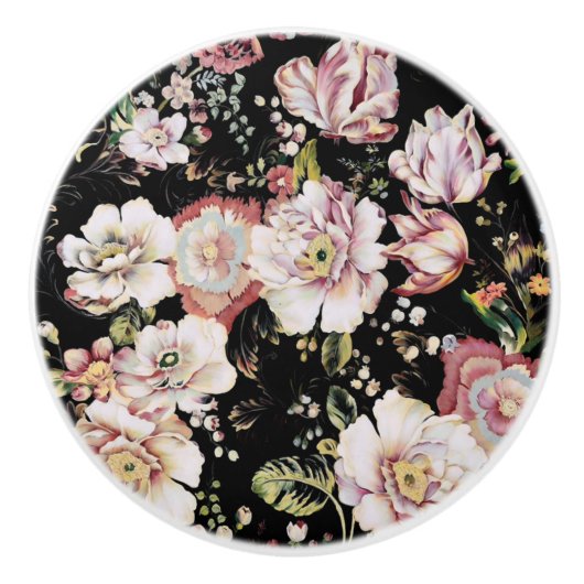 bohemisch oogbolroze bloemen donkerbloem keramische knop (Voorkant)