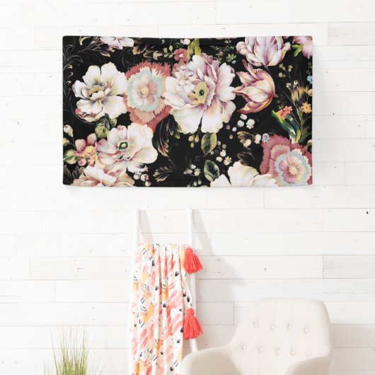 bohemisch oogbolroze bloemen donkerbloem spandoek (Insitu)