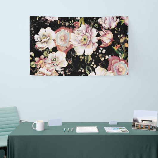 bohemisch oogbolroze bloemen donkerbloem spandoek (Beurs)
