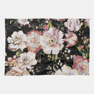 bohemisch oogbolroze bloemen donkerbloem theedoek