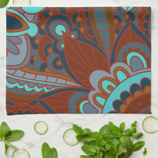 Bohemisch Pattern, Turquoise en Brown Theedoek (Gevouwen)