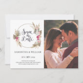 Bohemisch Roos met foto-kaart op datum Save The Date (Voorkant)